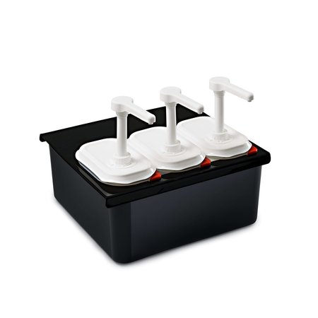 ARAVEN SET OF 3 PUMP CONDIMENT DISPENSER GN1/9 BLACK BOX, HOLDS ICE 01360